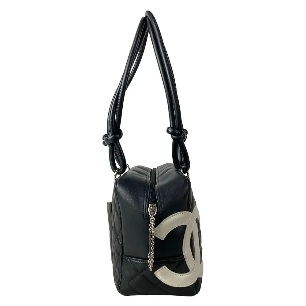 Chanel Cambon Line Bowling Bag Shoulder Bag A25171 Black White Lambskin Leather